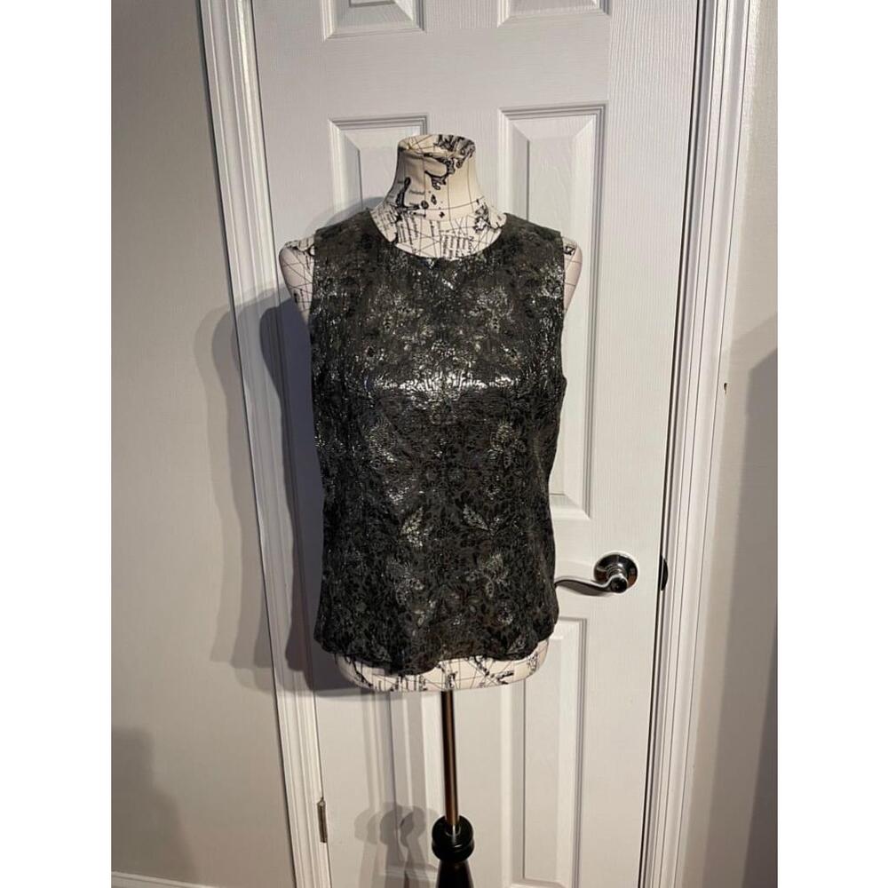 DKNY Wool Brocade Jacquard Metallic Shiny Formal Evening Floral tank cami 12